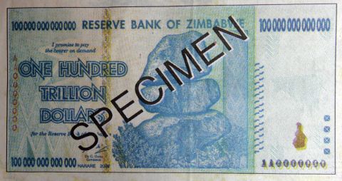 Not all paper money needs a funky design or futuristic security hologram to stand out or get noticed, however. This $100,000,000,000,000 (100 trillion) note from Zimbabwe is bound to grab anyone's attention.