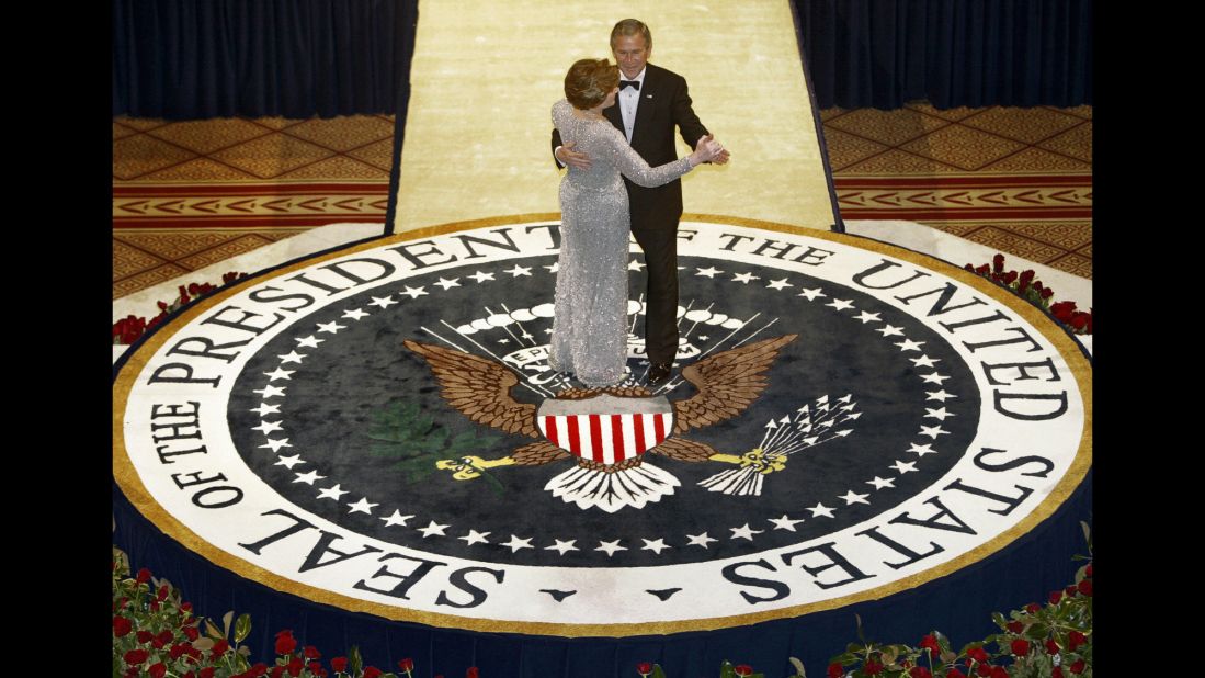 And in 2005, first lady Laura Bush wore a sophisticated silver de la Renta gown to celebrate the inauguration of her husband, President George W. Bush.  