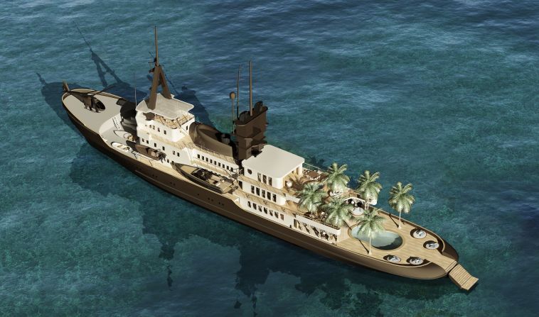 <strong>BEACH CLUB, designed by Stefano Pastrovich</strong><br /><br />Pastrovich is also behind the 92 meter Beach Club concept, resembling something between a fishing trawler and a private island.<br /><br />"For a long time I've tried selling the idea to my clients of putting sand on a vessel -- people thought I was insane," he says with a light laugh.<br /><br />"But I like the idea that the cabin is in a beach house style, and that when you wake up in the morning there is a little umbrella outside your room and you feel like you're at the beach."