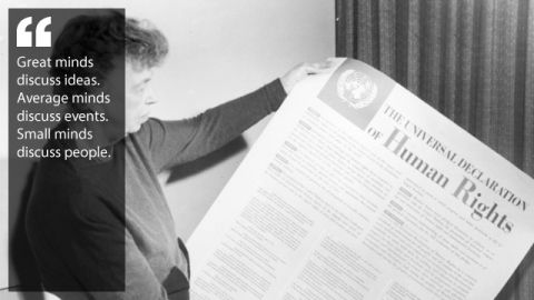 Holding up the Universal Declaration of Human Rights in 1948.