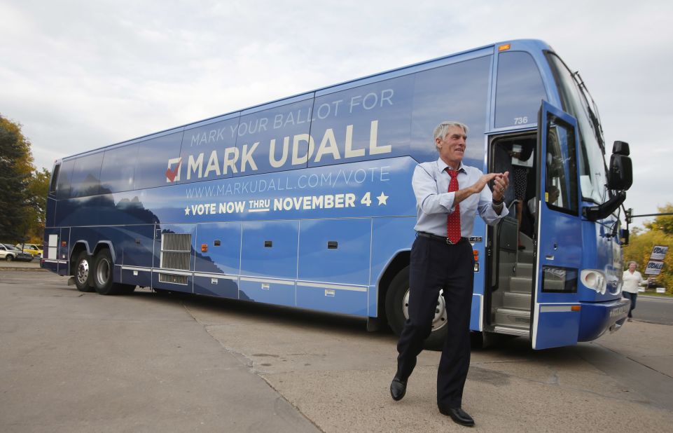 Udall greets supporters at a campaign rally in downtown Denver on October 15. First lady Michelle Obama and former U.S. Secretary of State Hillary Clinton have each pledged their support for Udall and campaigned for him.