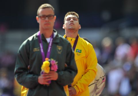 In his first major final of the 2012 Games, Pistorius was left stunned as Brazil's Alan Oliveira thundered to gold in the 200m T44 event. After the race, Pistorius accused Oliveira of wearing illegal blades.