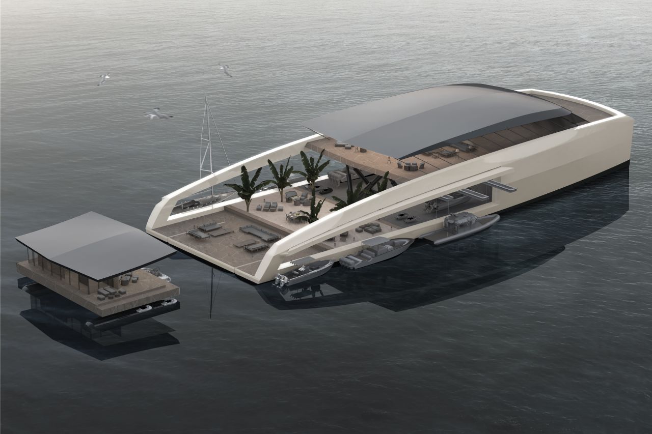 <strong>X R-EVOLUTION, designed by Stefano Pastrovich</strong><br /><br />If a superyacht isn't big enough to really "get away from it all," guests could always float away on their own deployable deck.<br /><br />"I do very extreme designs, because that's me, that's my personality," says Pastrovich.<br /><br />"My customers are very genuine, brave, challenging people. They don't want another white piece floating on the water. They want something incredible that does not exist."