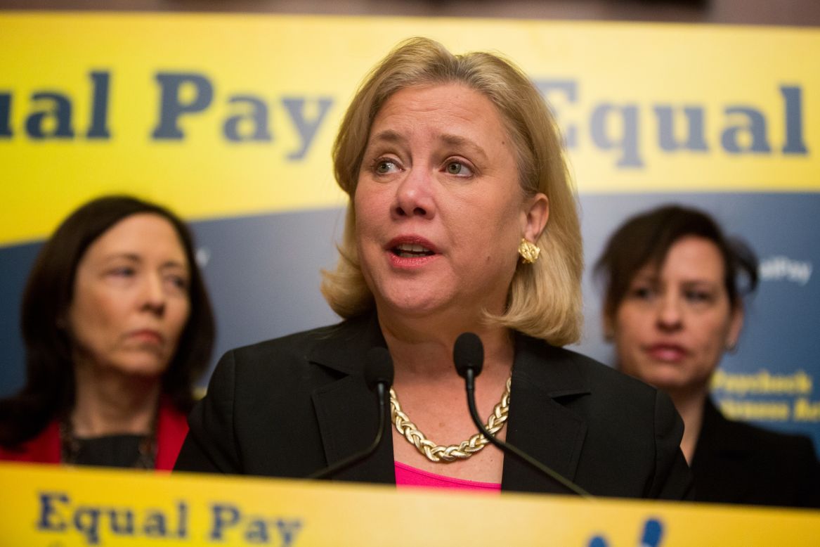 Landrieu speaks during a news conference April 1 urging Congress to pass the Paycheck Fairness Act.
