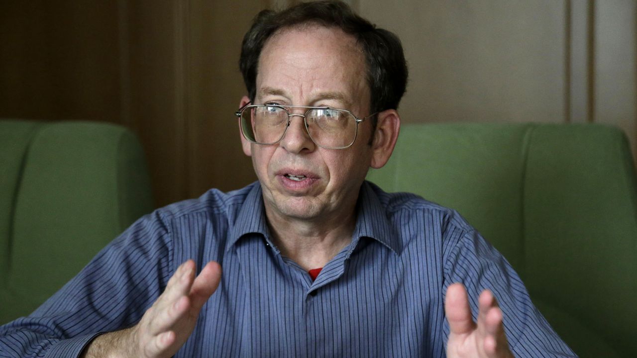 FILE - In this Sept. 1, 2014, file photo, Jeffrey Fowle, an American detained in North Korea speaks to the Associated Press in Pyongyang, North Korea. Fowle, one of three Americans being held in North Korea, has been released, the State Department said Tuesday, Oct. 21, 2014. State Department deputy spokeswoman Marie Harf said the U.S. is still trying to free Americans Matthew Miller and Kenneth Bae. (AP Photo/Wong Maye-E, File)