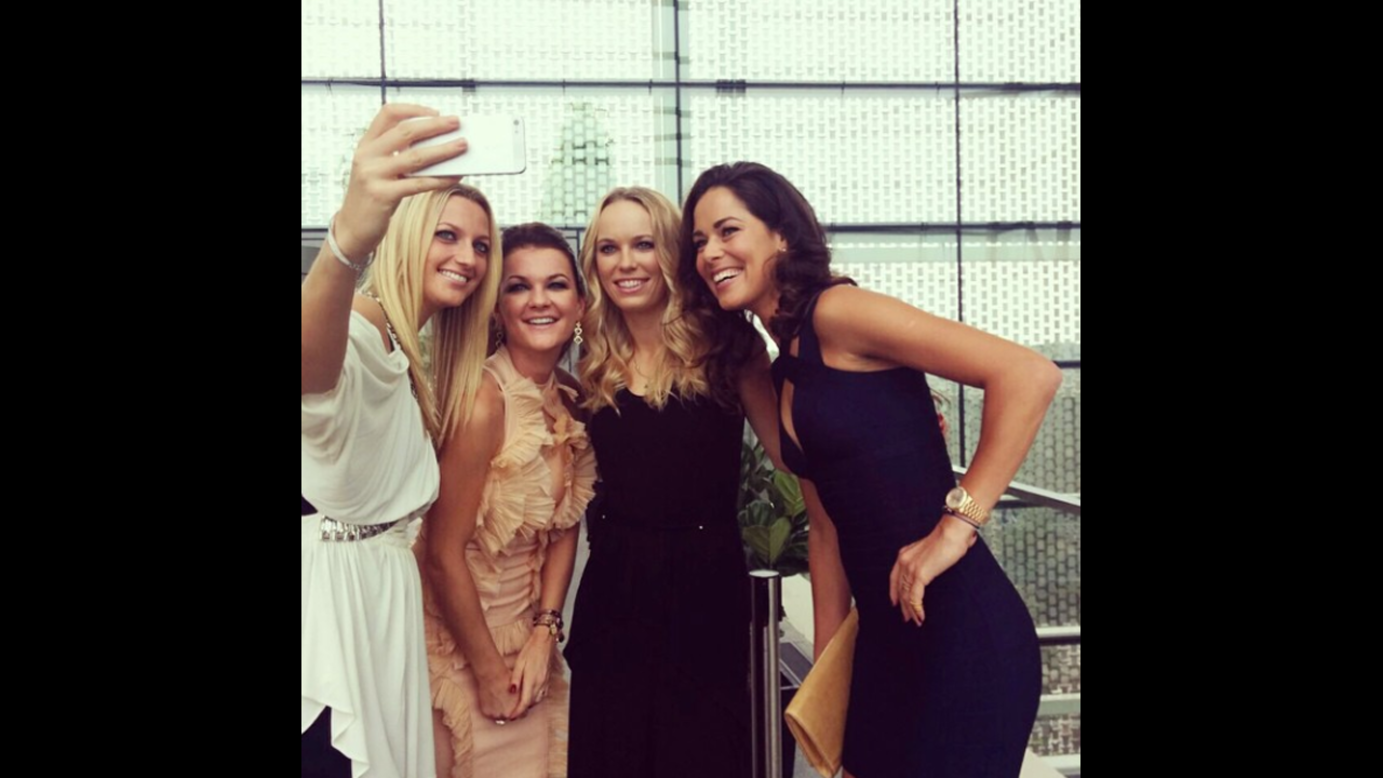 Four of the world's best professional tennis players smile for the camera Saturday, October 18. From left are Petra Kvitova, Agnieszka Radwanska, Caroline Wozniacki and Ana Ivanovic. Ivanovic posted this photo <a href="http://instagram.com/p/uScHg0REgA/?modal=true" target="_blank" target="_blank">to her Instagram account.</a>