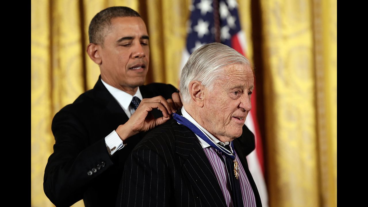 President Barack Obama awards the Presidential Medal of Freedom to Bradlee in the East Room at the White House on November 20, 2013. The Presidential Medal of Freedom is the nation's highest civilian honor, presented to individuals who have made meritorious contributions to the security or national interests of the United States, to world peace or to cultural or other significant public or private endeavors.