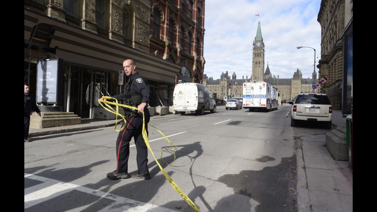 Police cordon off a street leading to Parliament Hill.