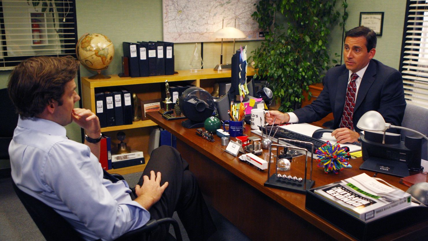 John Krasinski, left, played Jim Halpert and Steve Carell was Michael Scott in NBC's "The Office." 