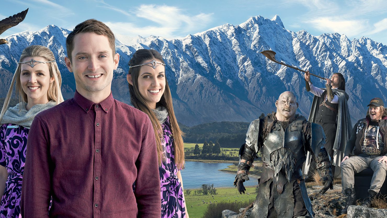 Elijah Wood and his "Lord of the Rings" director, Peter Jackson, star in a new "Hobbit"-themed airline safety video.