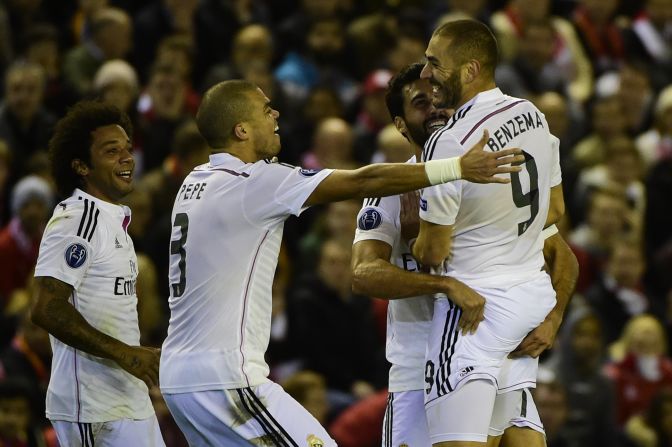 Benzema's second right before the break gave Real a 3-0 advantage as Liverpool capitulated.