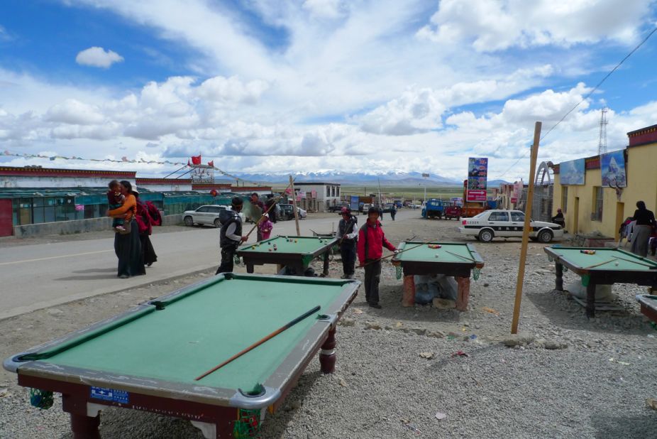 Few pool halls can match the view of this one in Darchen Town in Tibet.