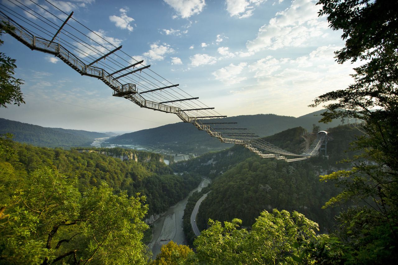 <strong>SkyBridge (Sochi, Russia):</strong> If this footbridge  isn't thrilling enough, there's a 700-meter zip wire at the SkyBridge complex too. You'll find this area in southern Russia near the Black Sea.