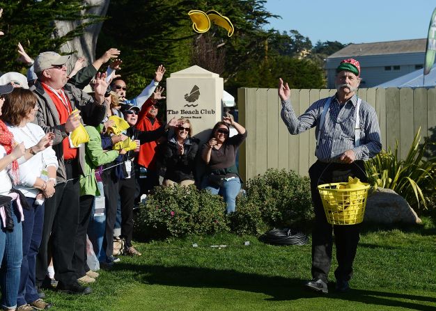 Murray, an avid golfer, passes caps to fans on the 17th hole during the third round of the AT&T Pebble Beach National Pro-Am in 2013. He can often be found on a course -- if not <a href="index.php?page=&url=http%3A%2F%2Fwww.theguardian.com%2Fworld%2F2007%2Faug%2F23%2Ffilm.filmnews" target="_blank" target="_blank">driving a golf cart where it shouldn't go</a>.