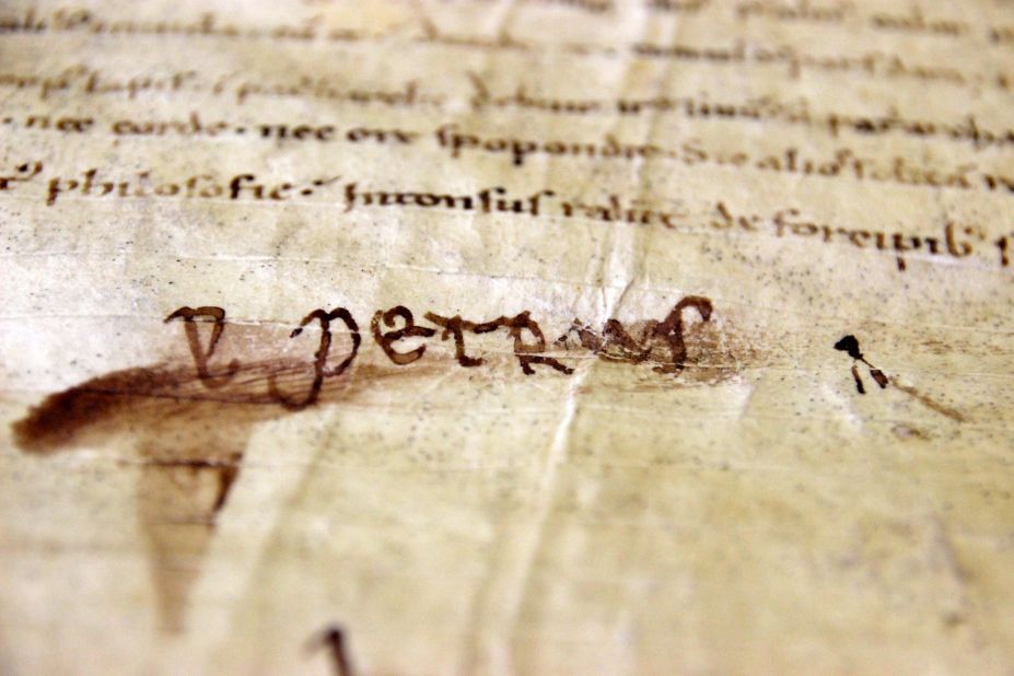 On rare occasions, students would scrawl their names in the margins of books, like naughty schoolchildren do today. This one was named "Peter".