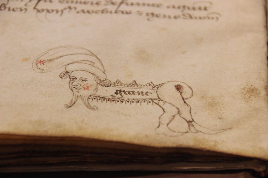 Medieval scribes had to create their own nibs by whittling the ends of feathers. To test them, they often drew doodles that were never intended to be seen. Many of the doodles are extremely imaginative. This artist liked to create weird, hybrid creatures.