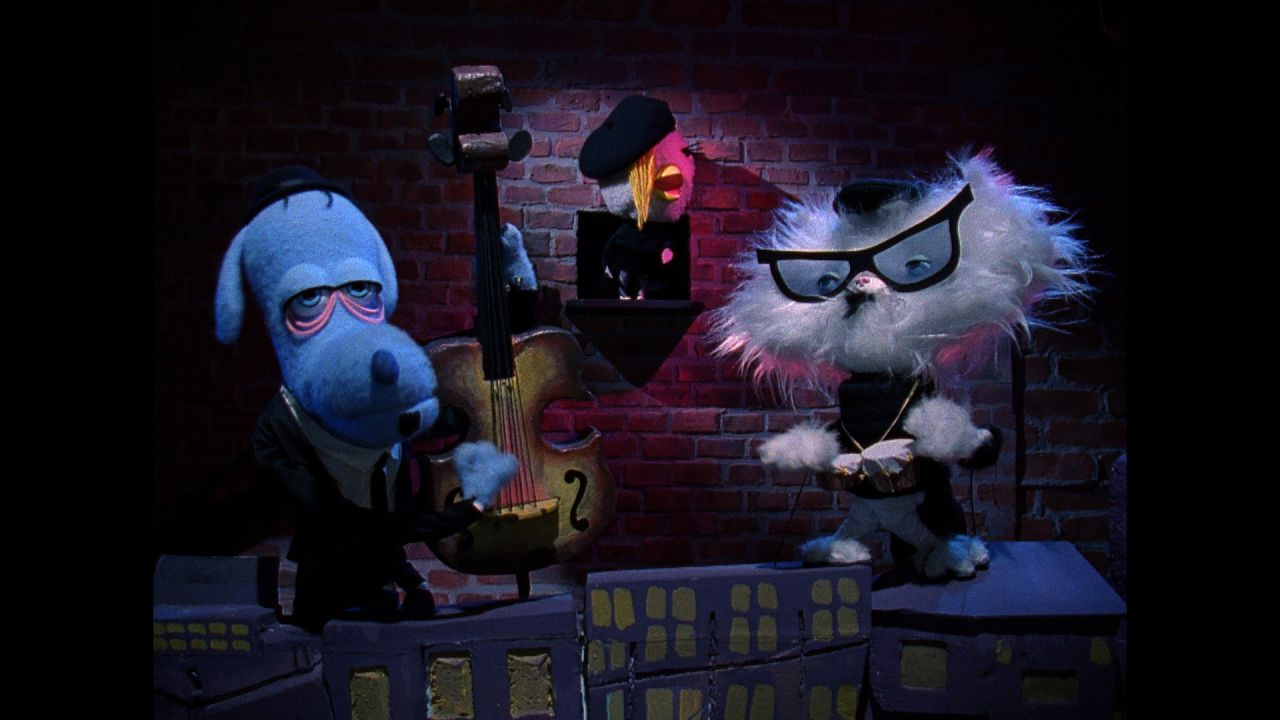 The beatnik puppet band, from left: Dirty Dog, Chicky Baby and Cool Cat.