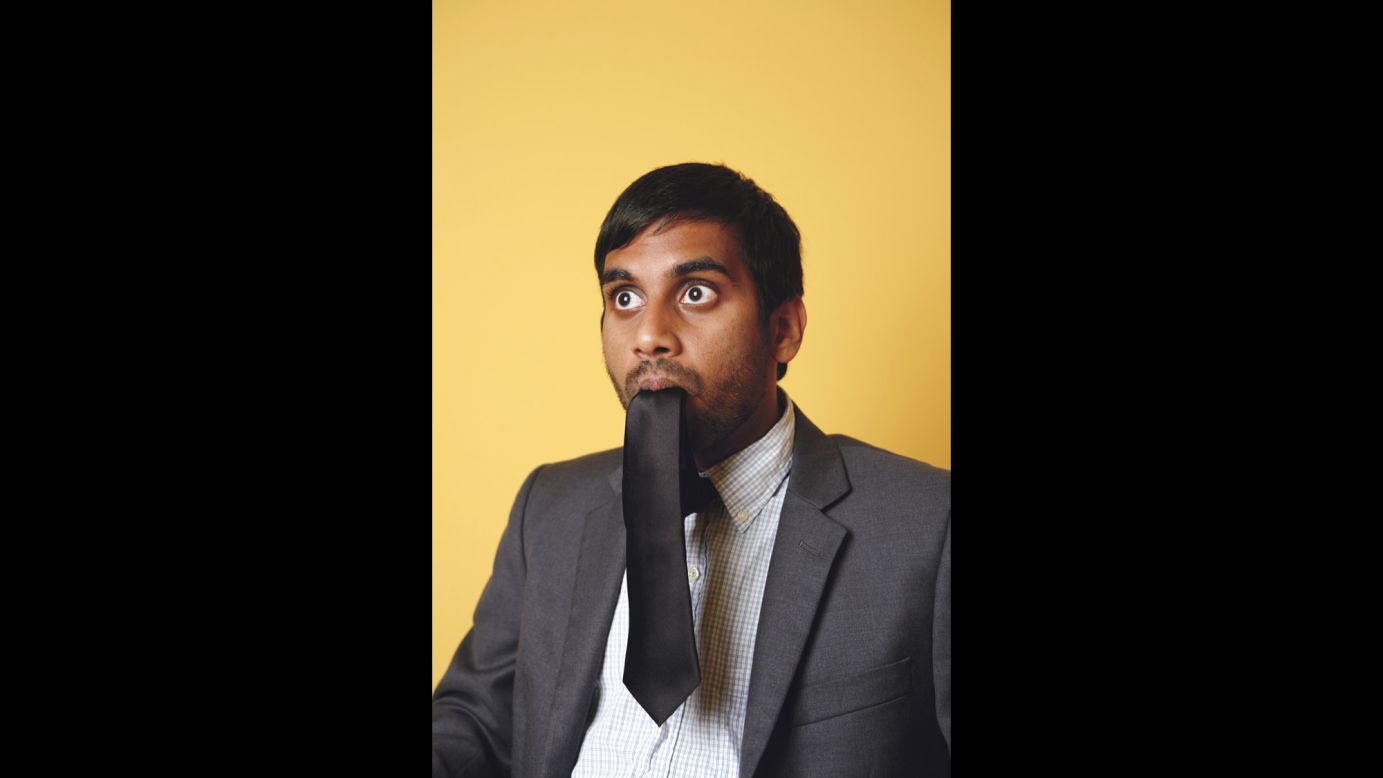 <strong>Aziz Ansari: </strong>"This face illustrates how I'd react if I saw tie-eating monsters and wanted to fool them into thinking I was one of them."