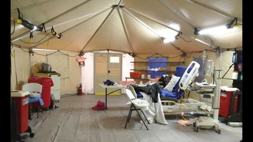Kaci Hickox, a nurse under mandatory quarantine for Ebola monitoring in New Jersey, sent CNN this image of the tent where she is being isolated in a New Jersey Hospital. 