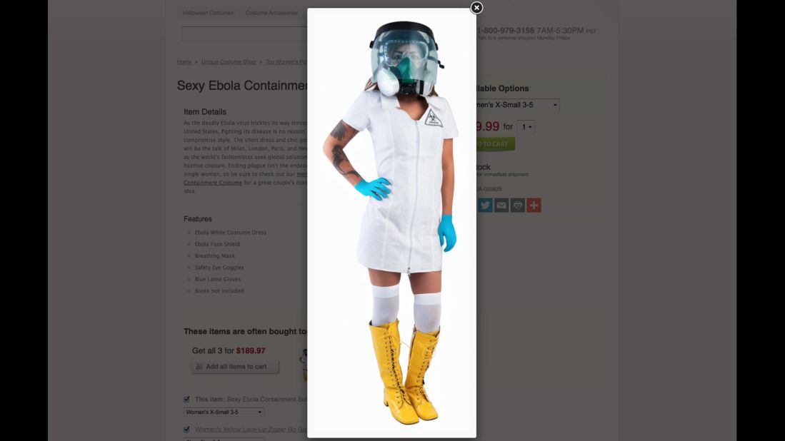 The only thing sexier than anorexia? Ebola. This "Sexy Ebola Containment Suit" was available at brandsonsale.com. 