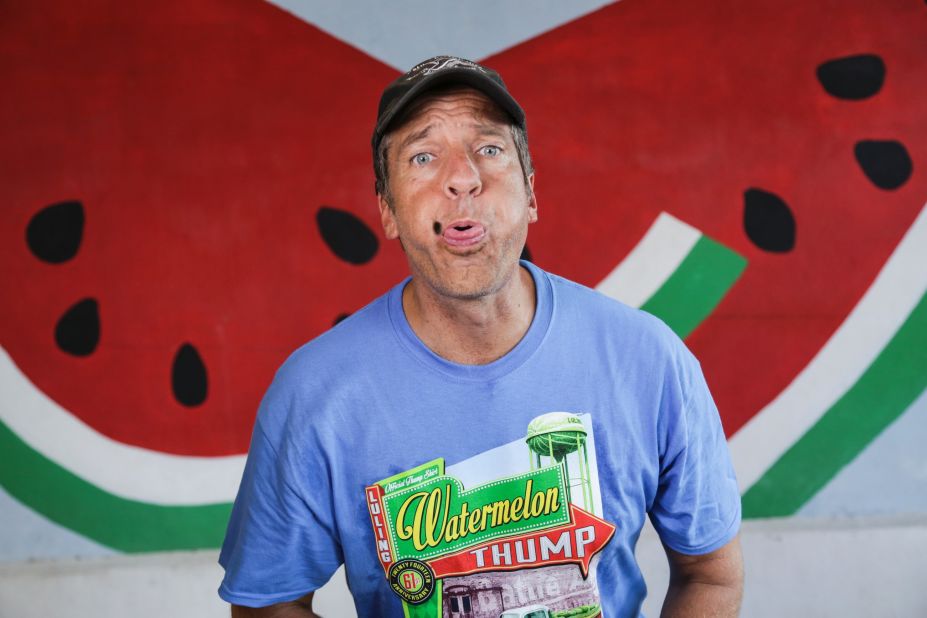 Rowe spits a seed during the Watermelon Thump competition in Texas.