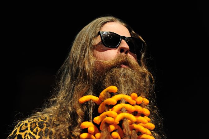 James Lewis adorned his beard with Cheetos.