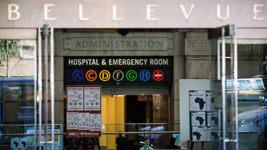 NEW YORK, NY - OCTOBER 27: Signs regarding the ebola outbreak and treatment are posted at the entrance to Bellvue Hospital, where a 5-year-old was brought early this morning after showing ebola-like symptoms after recently returning from West Africa, on October 27, 2014 in New York City. Bellvue Hospital is also treating Dr. Craig Spencer, a doctor who has the ebola virus after working in West Africa. Spencer is being held in an isolation ward, it is unclear if the 5-year-old has ebola at this time. (Photo by Andrew Burton/Getty Images)