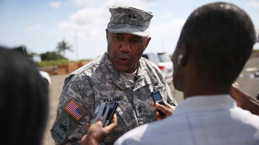 MONROVIA, LIBERIA - OCTOBER 09:  Maj. Gen. Darryl Williams, commanding general of U.S. Army Africa speaks to reporters at the construction site of a 25-bed U.S. built hospital for sick Liberian health workers as part in Operation United Assistance on October 9, 2014 in Monrovia, Liberia. U.S. President Barack Obama has committed up to 4,000 troops in West Africa to combat the disease, which has killed at least 3,400 people.  (Photo by John Moore/Getty Images)