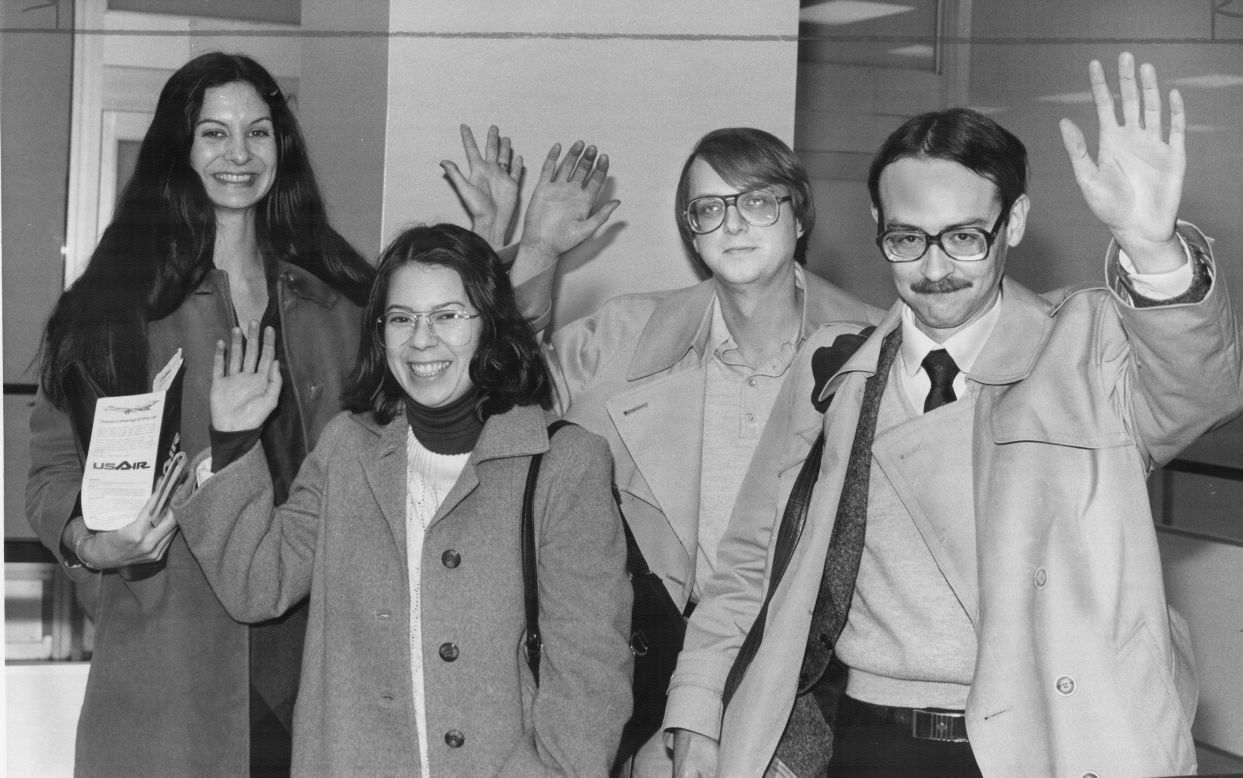 Six American Embassy employees avoided capture by hiding in the homes of Canadian Embassy officers. Aided by the Canadian government and the CIA, they fled Iran on January 28, 1980. From left, Kathleen Stafford, Cora Lijek, Mark Lijek and Joseph Stafford are seen during a visit to Toronto in February 1980.