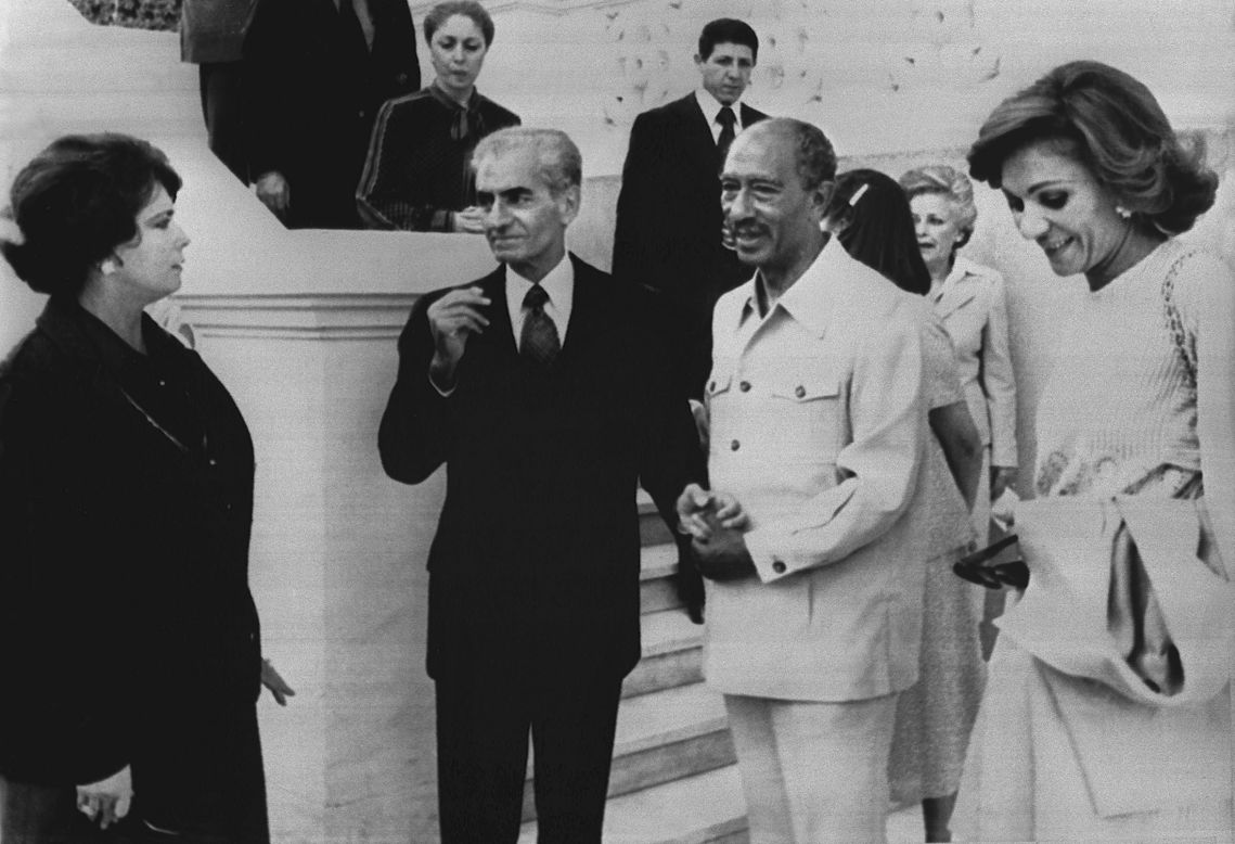 The Shah, second from left, visits with Egyptian President Anwar Sadat in Cairo on April 17, 1980. The Shah had returned to Egypt a month earlier.