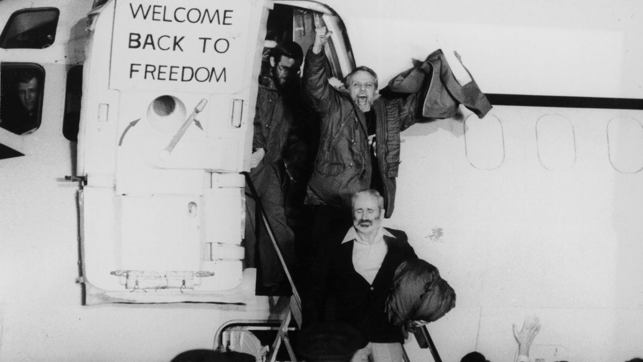 The remaining US hostages are released on January 20, 1980, and flown to Wiesbaden Air Base in Germany. The terms of their release included the unfreezing of Iranian assets.