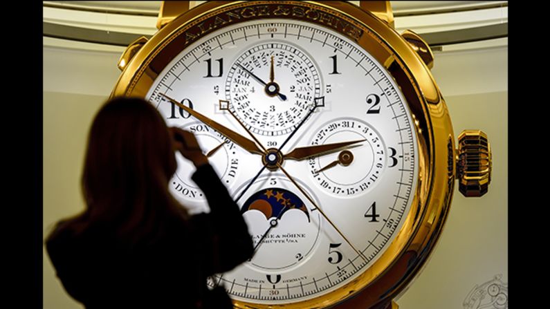 Attention to detail is paramount, with tiny internal parts which will never be seen by customers engraved, and with each engraver displaying their own signature style. Seen here is a giant model watch by A. Lange & Söhne.
