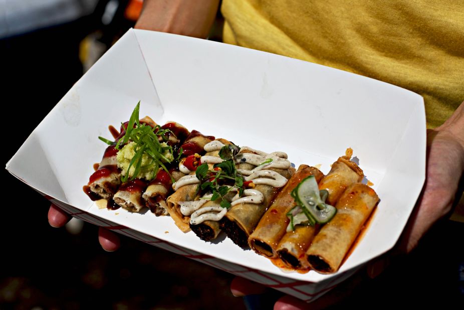 At <a href="http://www.lumpia-shack.com" target="_blank" target="_blank">Lumpia Shack</a>, lines form as early as 11 a.m. each Saturday. Each roll is made with ground pork, roasted duck or truffled adobo mushrooms, hand-rolled, then deep-fried. 