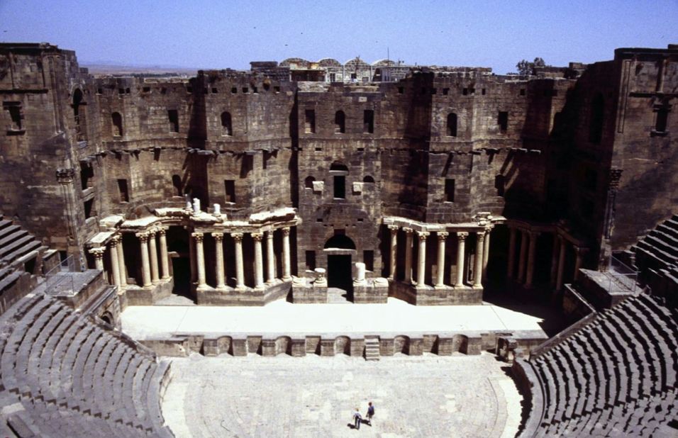 Continually inhabited for 2,500 years, and became the capital of the Romans' Arabian empire. The centerpiece is a magnificent Roman theater dating back to the second century that survived intact until the current conflict. Archaeologists have revealed the site is now severely <a href="http://ghn.globalheritagefund.com/uploads/documents/document_2107.pdf" target="_blank" target="_blank">damaged from mortar shelling</a>. 