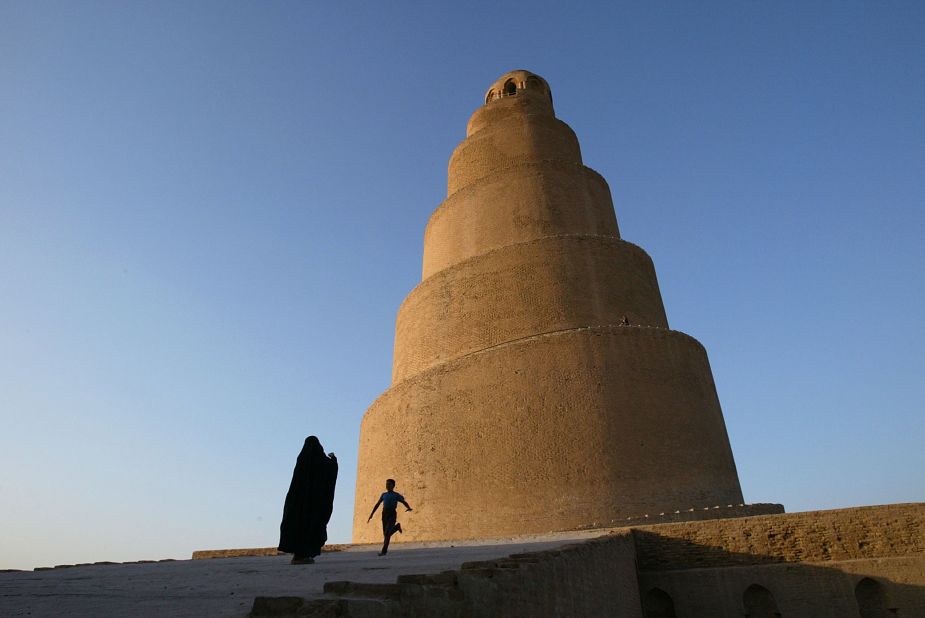 Once the largest mosques in the world, built in the 9th century on the Tigris River north of Baghdad. The mosque is famous for the Malwiya Tower, a 52-meter minaret with spiraling ramps for worshipers to climb. <a href="http://news.bbc.co.uk/1/hi/world/middle_east/4401577.stm" target="_blank" target="_blank">The site was bombed in 2005</a>, in an insurgent attack on a NATO position, destroying the top of the minaret and surrounding walls.<br /><a href="http://edition.cnn.com/video/data/2.0/video/world/2014/10/23/pkg-wedeman-iraq-historical-artifacts-threat-isis.cnn.html"><strong>Video:</strong> ISIS targets historical artifacts</a>