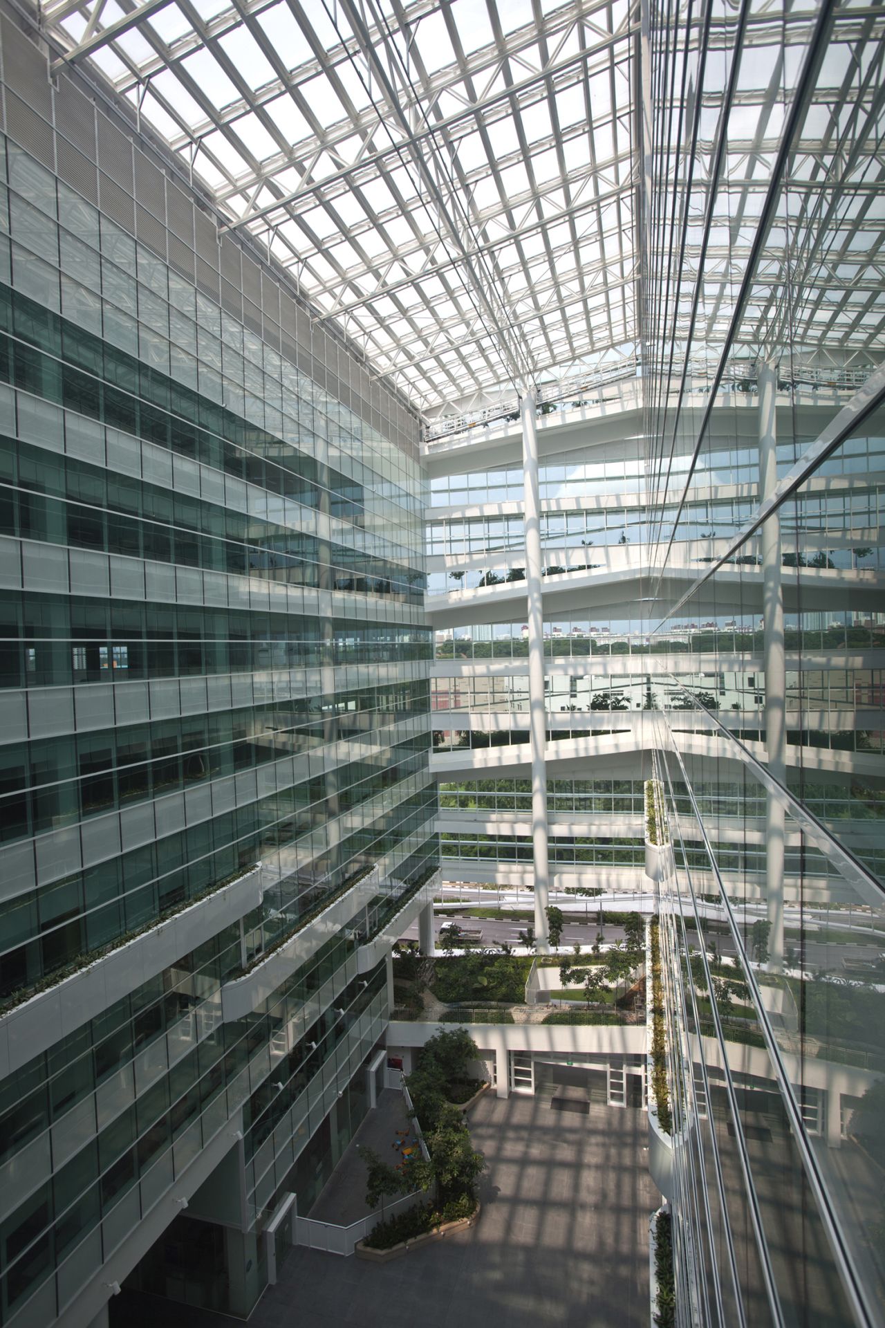 A key aspect of the interior design of the Solaris building is the fluid movement of plant species and vegetation across the building. A growing body of research shows that spaces that connect people with nature promote well being and can even make you smarter.