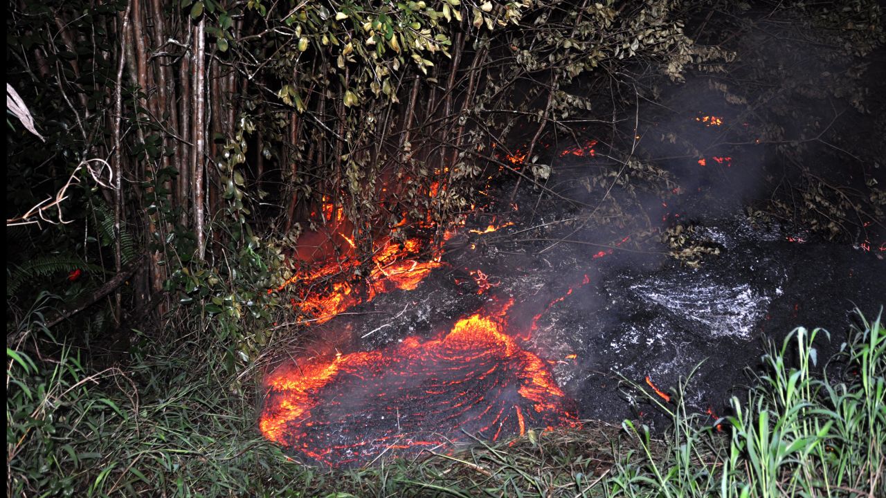 Pictured here on Tuesday morning, October 28, lava had crossed into two privately owned properties.