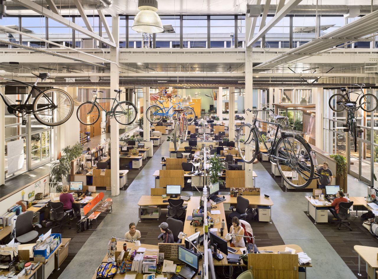 The architects say they chose warm colors and natural materials to connect the space to the natural environment -- bright sunlight, fresh air and rain are delivered to the plants and greenery in each interior garden providing physical contact with the outdoors.