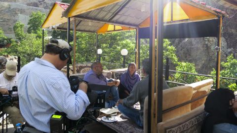 Bourdain sits down with journalists Jason Rezaian and his wife, Yeganeh Salehi, in the mountains of Darband.