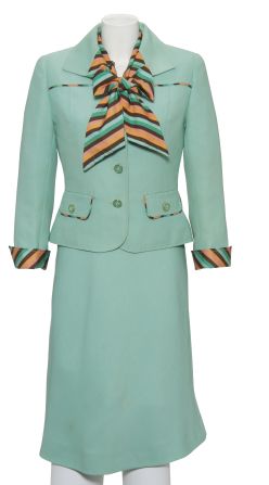 This dress suit, worn by Margaret Thatcher in 1975, is one of the outfits on show in the exhibition. 