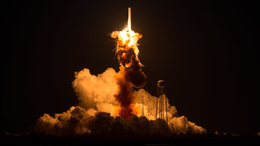 In this handout provided by National Aeronautics and Space Administration (NASA), The Orbital Sciences Corporation Antares rocket, with the Cygnus spacecraft onboard suffers a catastrophic anomaly moments after launch from the Mid-Atlantic Regional Spaceport Pad 0A at NASA Wallops Flight Facility on October 28, 2014 on Wallops Island, Virginia. 