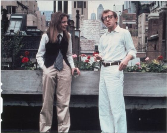 Diane Keaton's wardrobe for 1977 film, "Annie Hall," was designed by Ralph Lauren. It popularized a casual masculine style, consisting of extra-large shirts, trousers and jackets, and was often worn with a tie and waistcoat. 