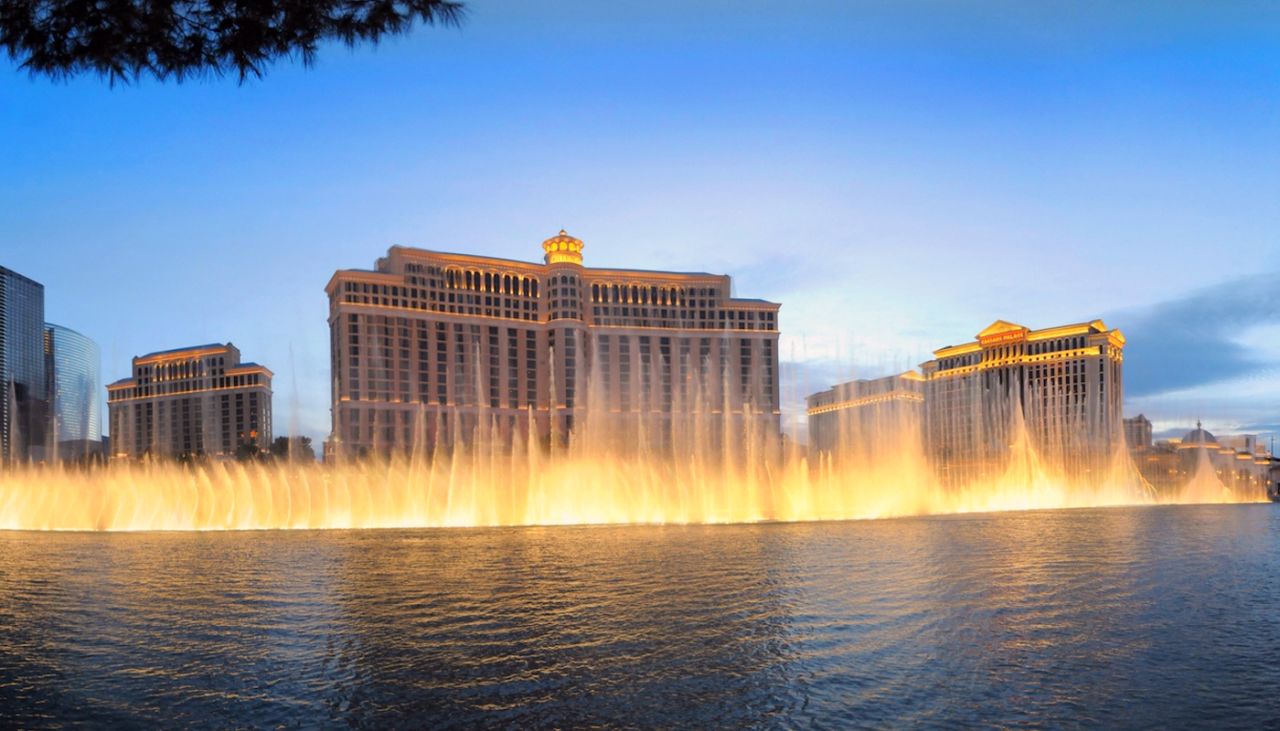 Las Vegas' Fountains of Bellagio shoot water up to 24 stories into the air. A team of 30 engineers (all qualified scuba divers) maintain the $40 million fountain.
