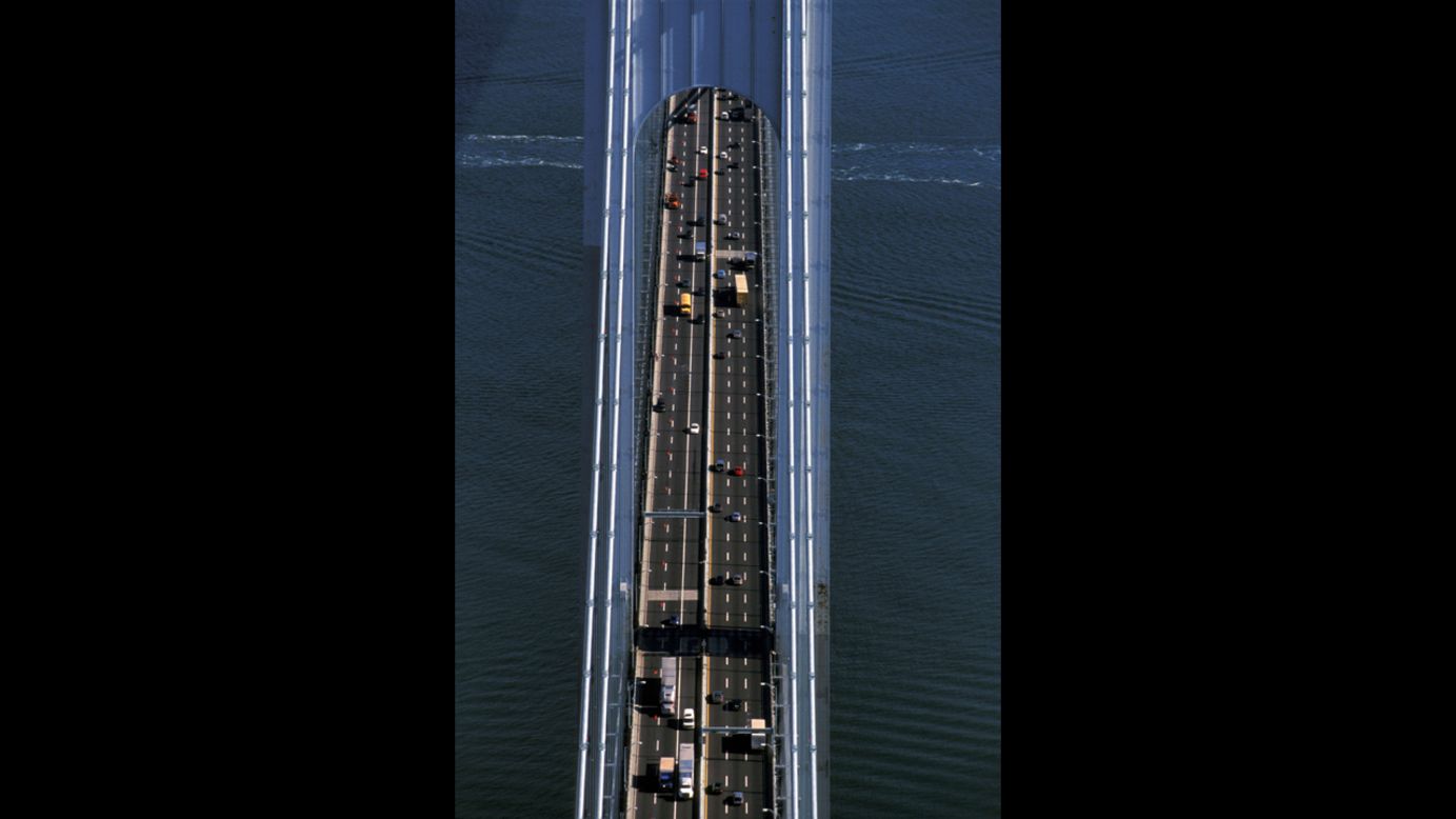 The double-decker Verrazano Bridge, as seen from above in this 2013 photo, connects the New York boroughs of Staten Island and Brooklyn.