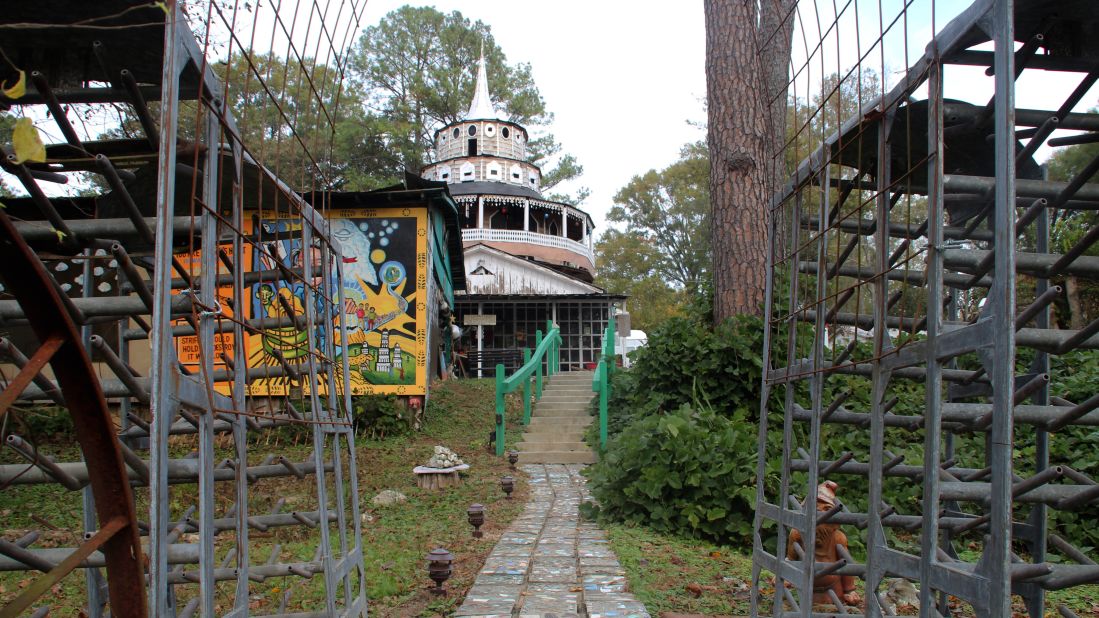 Late folk artist Howard Finster created tens of thousands of works at Paradise Garden in Pennville, Georgia. In the early 1980s, he bought a church adjacent to his property and transformed it into the wedding-cake-shaped World's Folk Art Church. The foundation managing the garden hopes to raise money to restore the church's decaying interior.