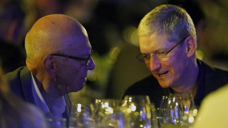 Apple CEO Tim Cook, right, chats with News Corp. Chairman Rupert Murdoch at a conference in Laguna Beach, California, on Monday, October 27. In a column he recently wrote for Bloomberg Businessweek, Cook <a href="http://money.cnn.com/2014/10/30/technology/tim-cook-gay/index.html">acknowledged that he was gay.</a> Cook said he has long been open about his sexual orientation, but he just hadn't discussed it publicly.