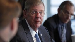 Senator John "Johnny" Isakson, a Republican from Georgia, center, speaks during an interview in Washington D.C., U.S. on Thursday, Sept. 12, 2013. Isakson said the nomination of Representative Mel Watt, Democrat from North Carolina, to oversee the Federal Housing Finance Agency, the regulator for the U.S.-owned mortgage financiers, was "in trouble". Photographer: Julia Schmalz/Bloomberg/Getty Images 