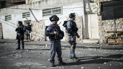 Israeli police patrol Jerusalem during clashes on October 30.