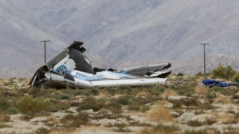 Wreckage lies near the site where a Virgin Galactic space tourism rocket, SpaceShipTwo, exploded over Mojave, California.