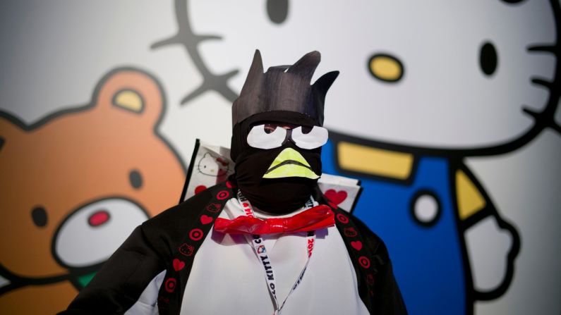 A man dresses as Bad Badtz-Maru, one of the Sanrio characters.